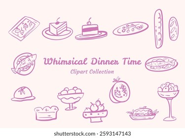 Delightful Dinner Food Clipart Set Tasty and Appetizing Design For Culinary Illustrations