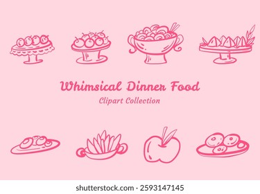 Delightful Dinner Food Clipart Set Tasty and Appetizing Design For Culinary Illustrations