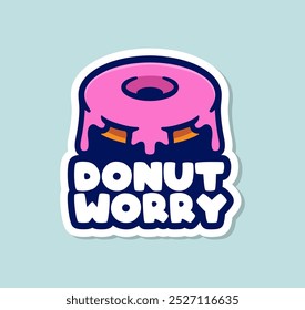 Delightful Donut Worry Sticker Design with Pink Icing and Fun Text for Sweet Treat Enthusiasts