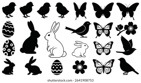Delightful Easter Season Birds Butterflies Bunnies And Decorated Eggs And Flower Blossoms For A Lovely Celebration