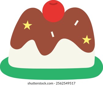 Delightful Festive Holiday Pudding with Chocolate Topping and Cherry Garnish