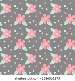 Delightful Floral Pattern with Pastel Flowers and Dots