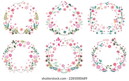 Delightful flower-filled vector wreath design for versatile use in cards, home decoration, posters, and clothing. Vector illustration.