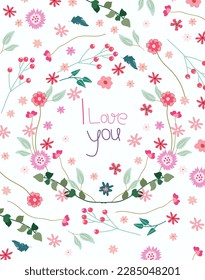Delightful flower-filled vector wreath design for versatile use in cards, home decoration, posters, and clothing. Vector illustration.