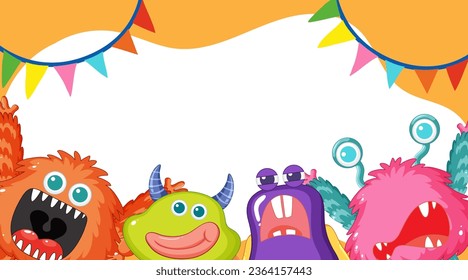 A delightful frame background featuring adorable cartoon alien monster friends