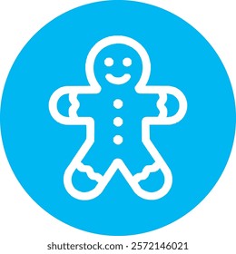 A delightful gingerbread man icon set against a calming blue background, showcasing warm holiday vibes. Perfectly detailed with icing decorations, it brings a festive charm to any Christmas-themed