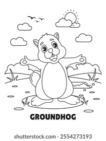 Delightful Groundhog Having a Fun Time in a Sunny and Lush Green Environment for Kids