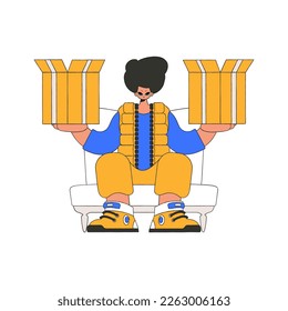 A delightful guy holds boxes in his hands. The essence of delivering packages and freight.