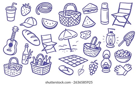 A delightful hand drawn vector illustration captures the essence of a perfect picnic experience outdoors