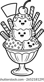 Uma deliciosa ilustração de sorvete desenhado à mão com cores vibrantes e detalhes extravagantes — excelente para gráficos com tema de verão, marca de alimentos ou embalagem de produtos doces.