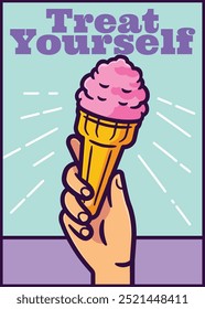 Delightful Ice Cream Cone Illustration Poster Treat Yourself to a Sweet Indulgence with a Colorful Hand-Drawn Design
