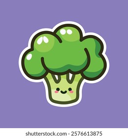 A delightful illustration of a broccoli set against a purple background. Ideal for promoting healthy eating, gardening, and educational materials.