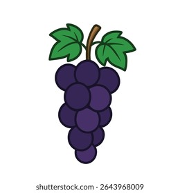 A Delightful Illustration of a Bunch of Dark Purple Grapes with Lush Green Leaves, Perfect for Wine Labels, Food Blogs, or Educational Materials