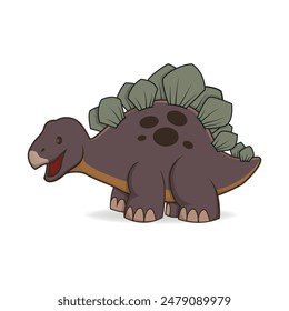  A delightful illustration of a cartoon stegosaurus, featuring a friendly smile and vibrant natural tones. The dinosaur is cute baby animal