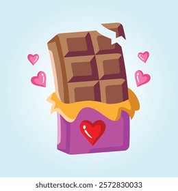 A delightful illustration of a chocolate bar, adorned with hearts, perfect for Valentine's Day.