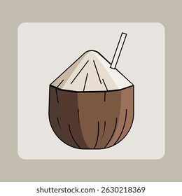 A delightful illustration of a Coconut Drink with a straw ideal for summer themes websites, blogs and tropical menus, summer 2025