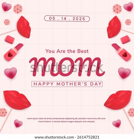 Delightful illustration featuring heartfelt decorations and typography celebrating Mothers Day. Perfect for honoring mothers with warm wishes, showcasing love and appreciation.