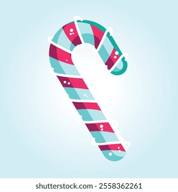 A delightful illustration of a peppermint candy cane, perfect for Christmas and winter holidays.  Sweet and festive!