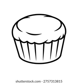Delightful illustration of a single cupcake with a smooth top and fluted paper liner, exuding a sense of sweetness and simplicity, perfect for baking and dessert themes.