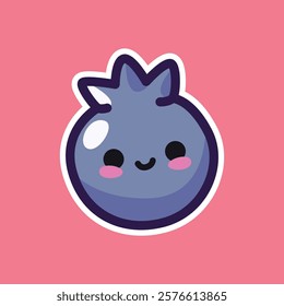 A delightful illustration of a smiling blueberry on a pink background. Perfect for use in children's books, educational content, and healthy eating promotions.