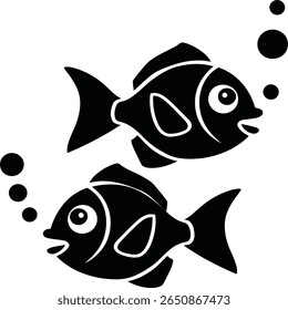 A delightful illustration of two black fish swimming together, complete with cheerful expressions and bubbles. This charming design captures the essence of underwater fun, making it perfect .
