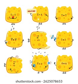 A delightful illustration of various Cheese characters with different expressions and actions.