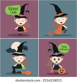 Delightful illustrations of a little witch for Halloween. Perfect for enhancing your holiday crafts, decorations, and personalized items with a touch of whimsy and magic!