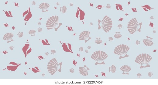 Um delicioso e intrincado padrão sem emenda com uma variedade de conchas marinhas e outros elementos marinhos, perfeito para fundos e fins decorativos.