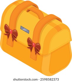 A delightful isometric vector illustration of a bright yellow satchel, featuring playful bows, perfect for adding a touch of whimsy to any project.