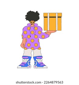 Delightful man holding a box. The essence of delivering packages and freight.