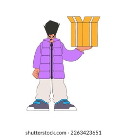 Delightful man holding a box in his hands. Understanding the process of parcel and cargo delivery.