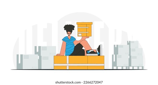 Delightful man holding boxes in his hands. A visual representation of the shipment of deliveries and freight