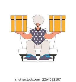 Delightful man holding boxes. Parcel and cargo transportation.