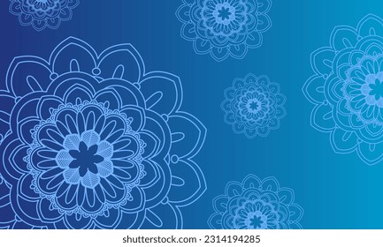 Delightful mandala background of menthol turquoise with a gradient in blue.