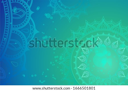 a delightful mandala background of menthol turquoise with a gradient in blue with mandalas