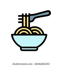 Delightful Noodles with Fork in Bowl. Icon Symbol Illustration
