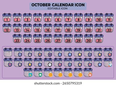 Coleção de ícones deliciosos do calendário de outubro para utilização de recursos de design gráfico