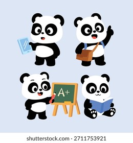 A delightful panda immersed in studying, surrounded by school supplies, presenting an adorable and engaging representation of learning, curiosity, and dedication.
