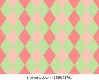 Delightful pastel argyle pattern in coral, mint, and blush.  Perfect for backgrounds, textiles, websites, or branding.  A timeless and cheerful design, conveying elegance and playfulness.