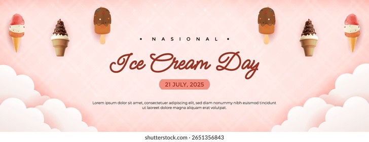 Delightful pastel design featuring various ice cream cones and popsicles for National Ice Cream Day, conveying a cheerful and celebratory mood perfect for summer themes and dessert promotions.