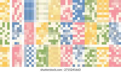 Um delicioso mosaico pastel de quadrados pixelados forma um fundo de arte digital alegre e brincalhão, ideal para projetos de design gráfico e inspiração de amostras de tecido.