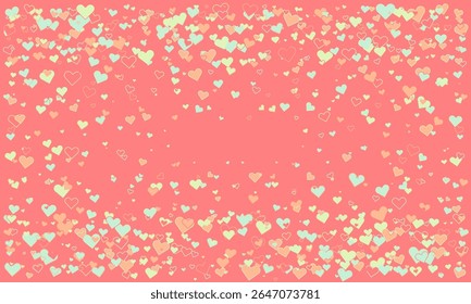 Um fundo rosa pastel delicioso salpicado com incontáveis corações minúsculos em pêssego macio, hortelã e creme.