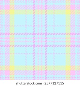 Delightful pastel plaid pattern in soft pink, lavender, and yellow on a light blue background. Ideal for textile design, scrapbooking, wrapping paper, or website backgrounds.