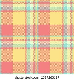 Delightful pastel plaid pattern in soft yellow, coral, mint, and gray.  Perfect for textile design, website backgrounds, or springthemed projects.