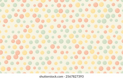 Delightful pastel-colored bubble pattern. Perfect for textile design, kids' products, websites, and more.  A cheerful, seamless design with soft, calming tones.