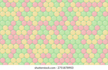 Delightful pastelcolored circles create a captivating repeating pattern, ideal for backgrounds, textures, or playful designs.