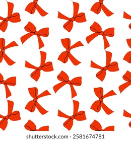 A Delightful Pattern of Bright Red Bows Set Against a Crisp White Background Design