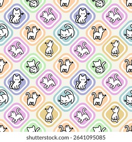 Delightful pattern: cute animals in pastel squares, ideal for children's products and DIY. Its simple, playful aesthetic fosters creativity, perfect for crafts, decor, and kid-friendly designs.
