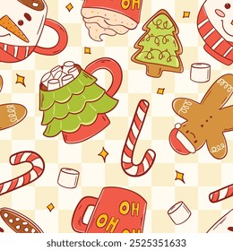 A delightful pattern featuring festive holiday treats and drinks for joyful celebrations