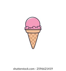 Delightful Pink Ice Cream Cone Vector: Sweet Treat in Minimalist Design